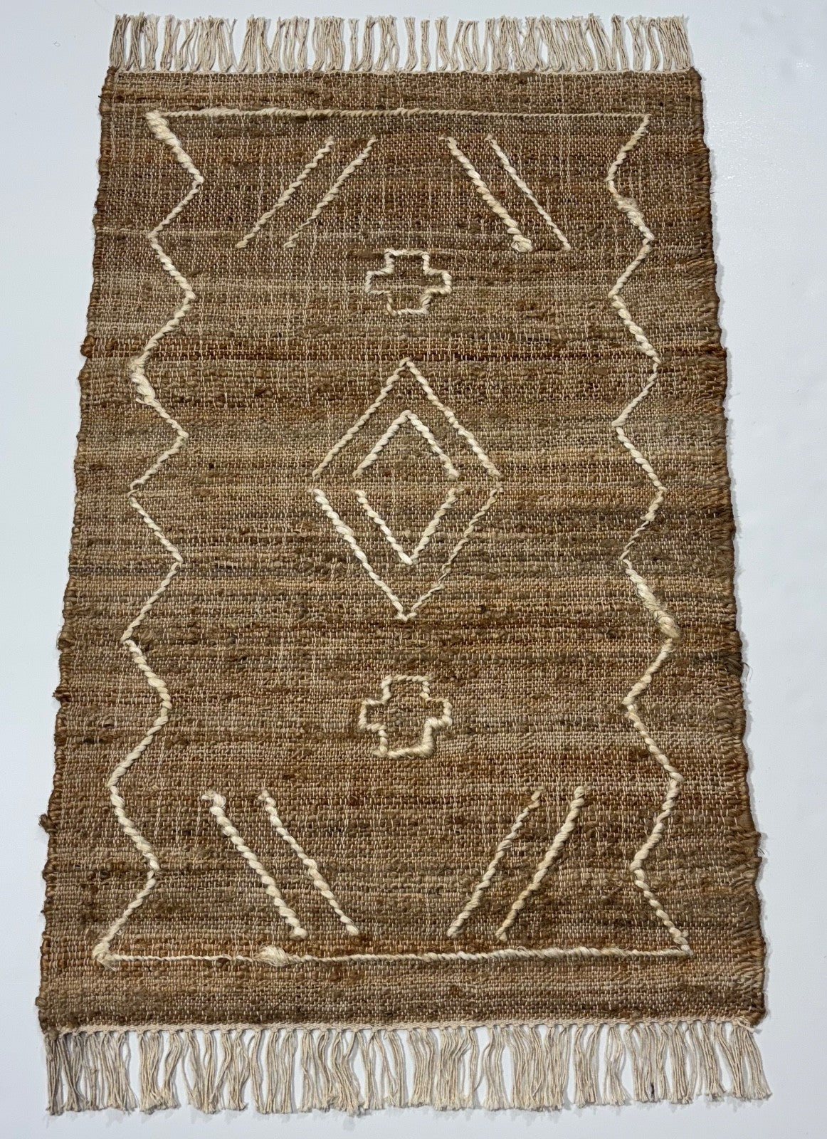 Jute Teppich 60x90 cm – Natur & Ethno Stil mit handgewebtem Muster D529