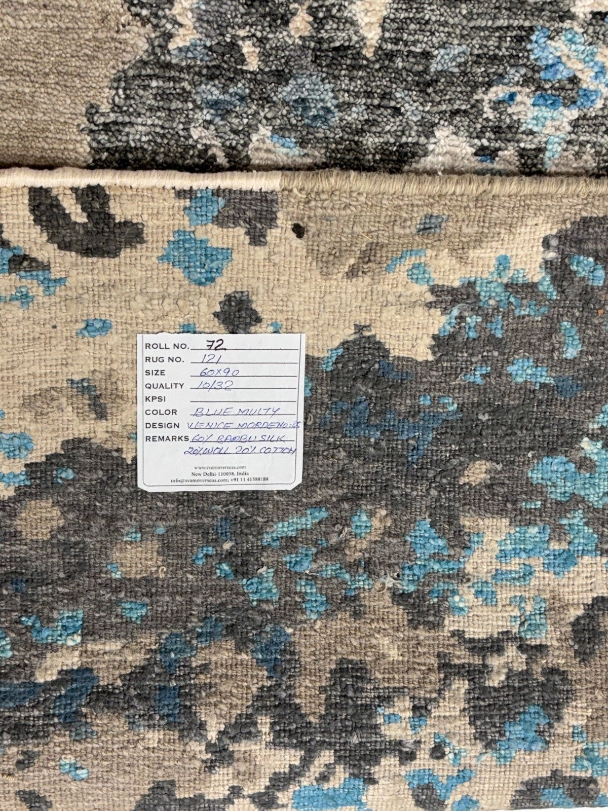 Handgeknüpfter Glanzteppich 60x90 Blau Grau Multicolor Bambus-Seide R121