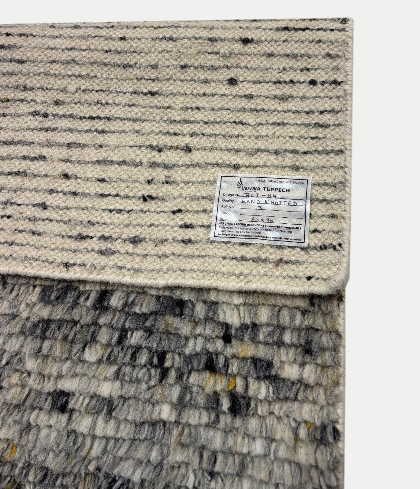 Handgeknüpfter 100% Wollteppich 60x90 Modern Design Teppich Grau Beige R03