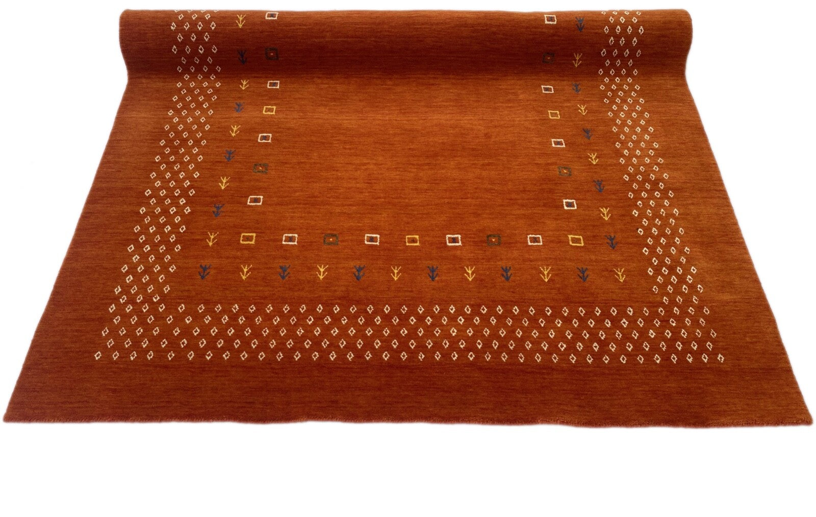 Terrakotta Teppich 100% Wolle 200x300 cm Handgewebt Orange Orientteppich ac4