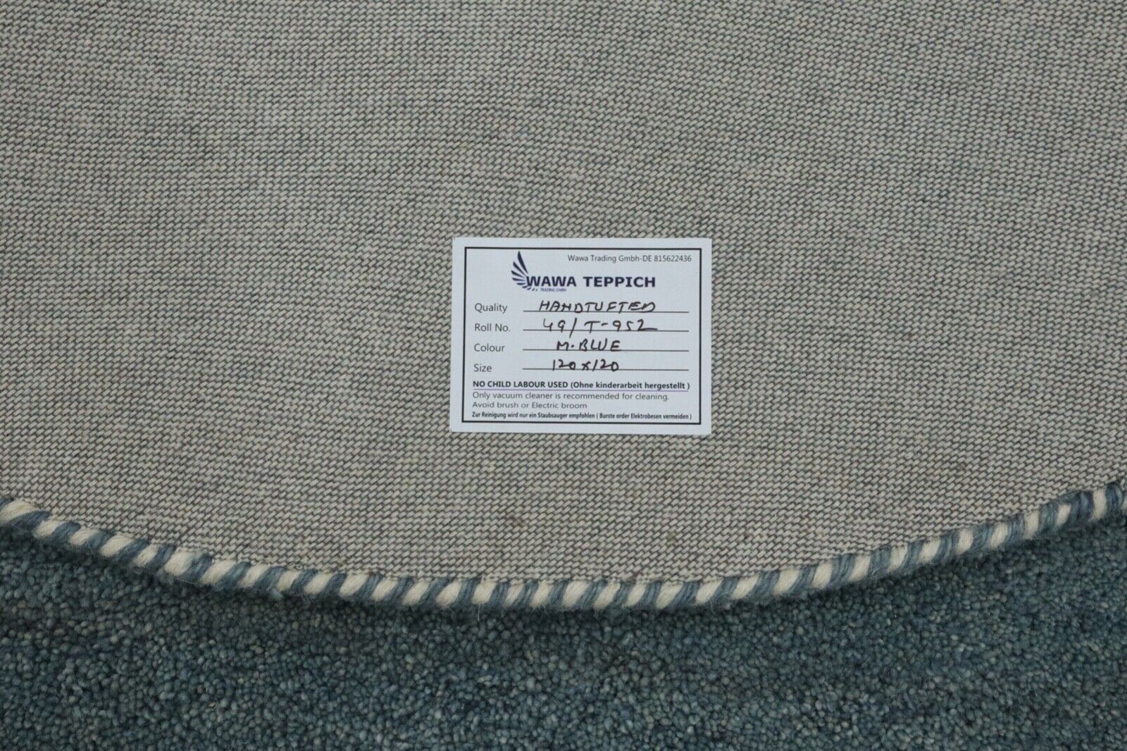 Rund Hell Blau Teppich 100% Wolle 150X150 cm Handarbeit Handgetuftet T952