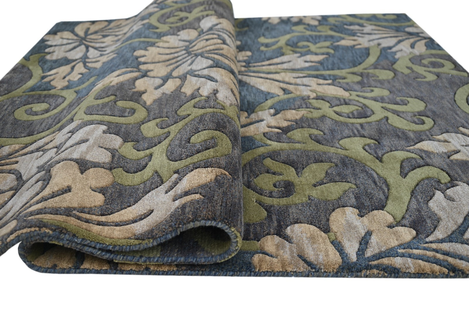 Modernes Handgeknüpfter Wolle 170x240 Vintage Grün Wohnzimmer Teppich SH178