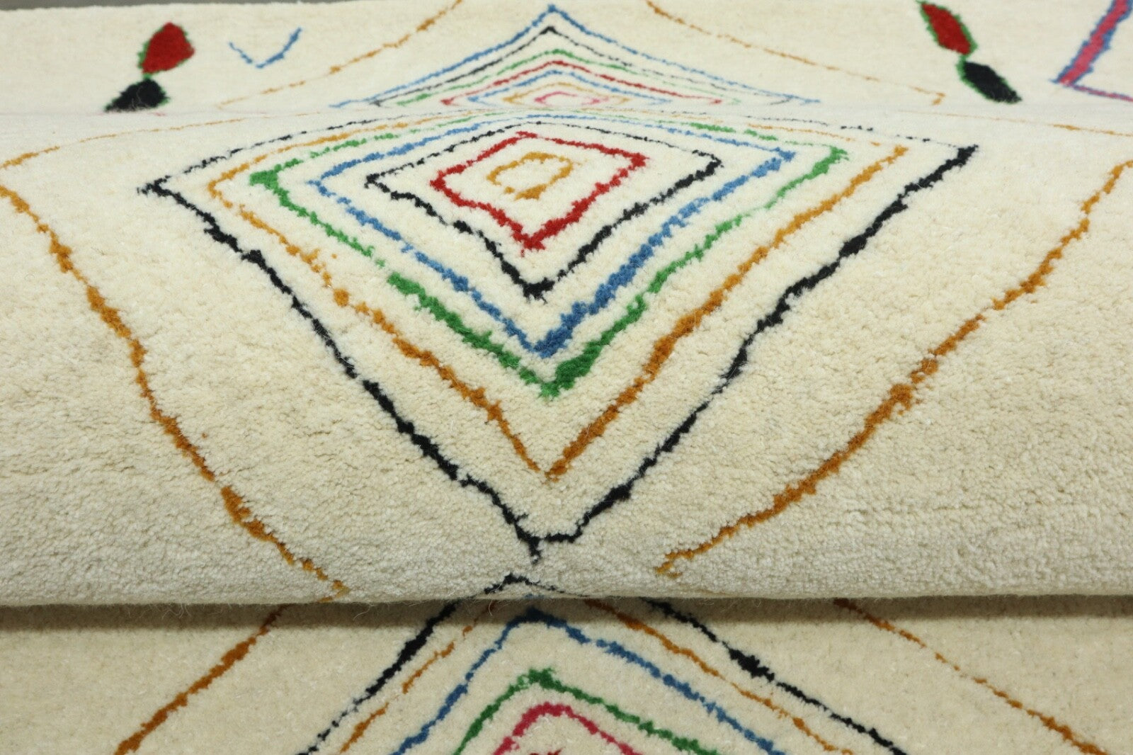 Wollteppich 120x180 Creme Bunt Marokko Muster Teppich Handgetuftet HT314