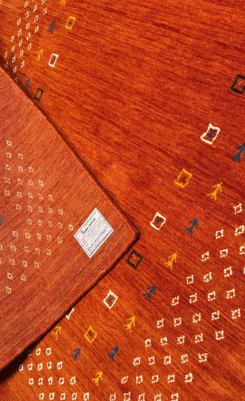 Terracotta Gabbeh Teppich 100% Wolle 120x180 cm Handgewebt Orientteppich AC4