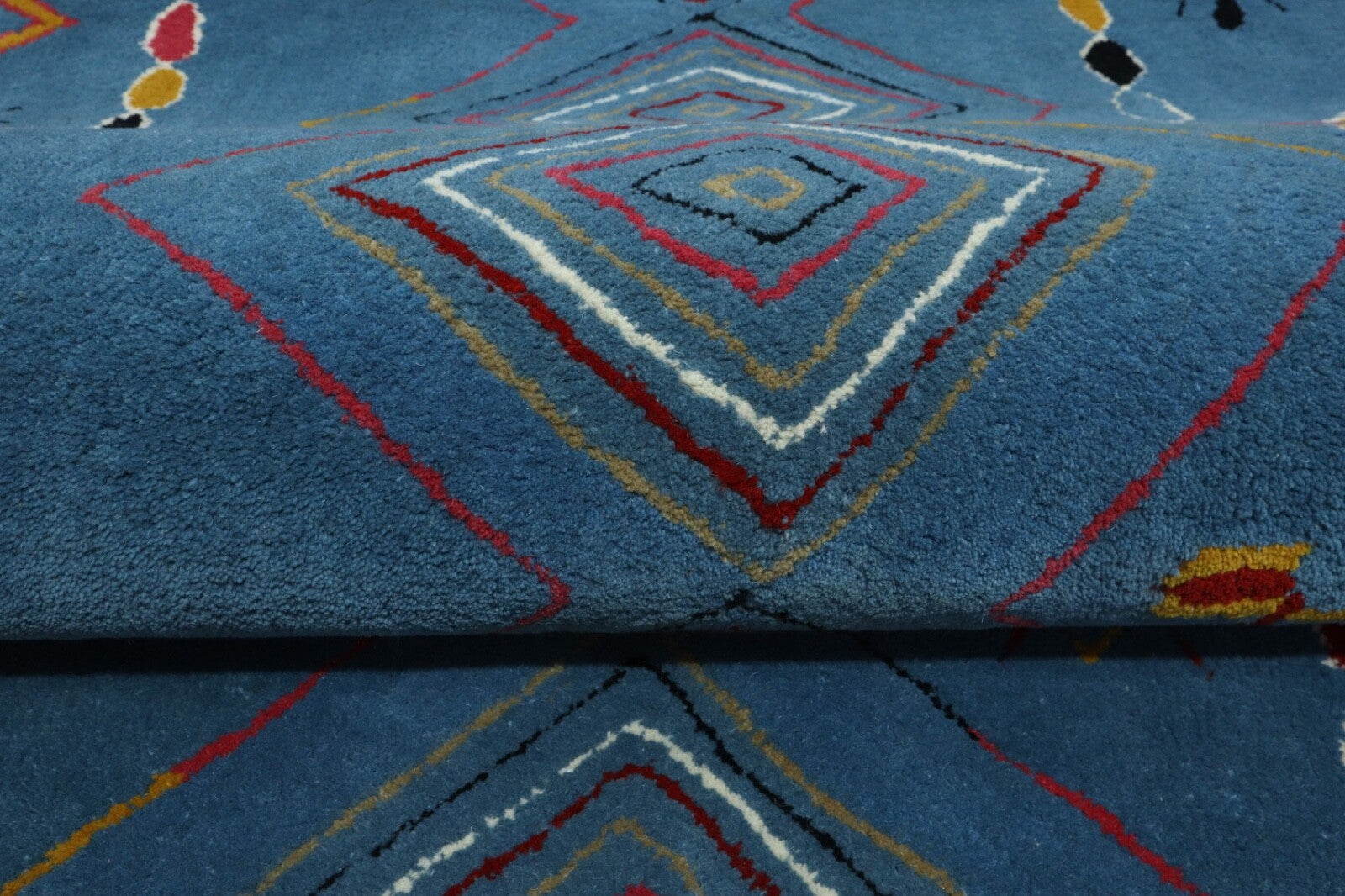 Wollteppich 120x180 Blau Marokko Muster Handgetuftet Abstrakt Wohnzimmer HT310