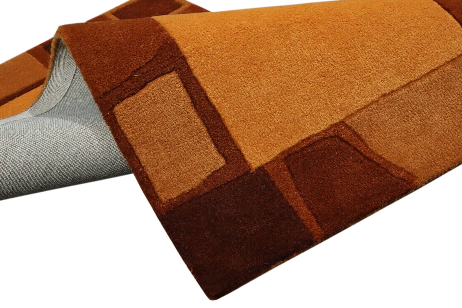 Teppich 100% Wolle 70X140 cm Handarbeit Orange Gold Handgetuftet T1009