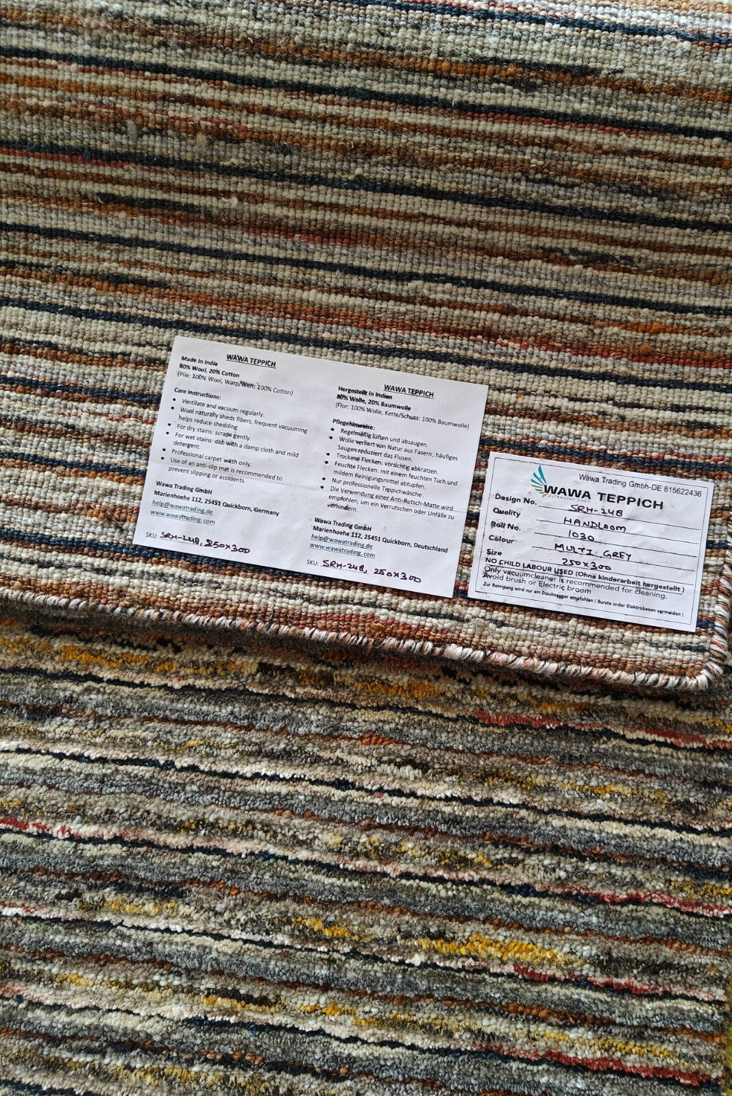 Handgewebter Teppich 250x300 Multi-Grau Glanzoptik Wolle Wohnzimmer SH248