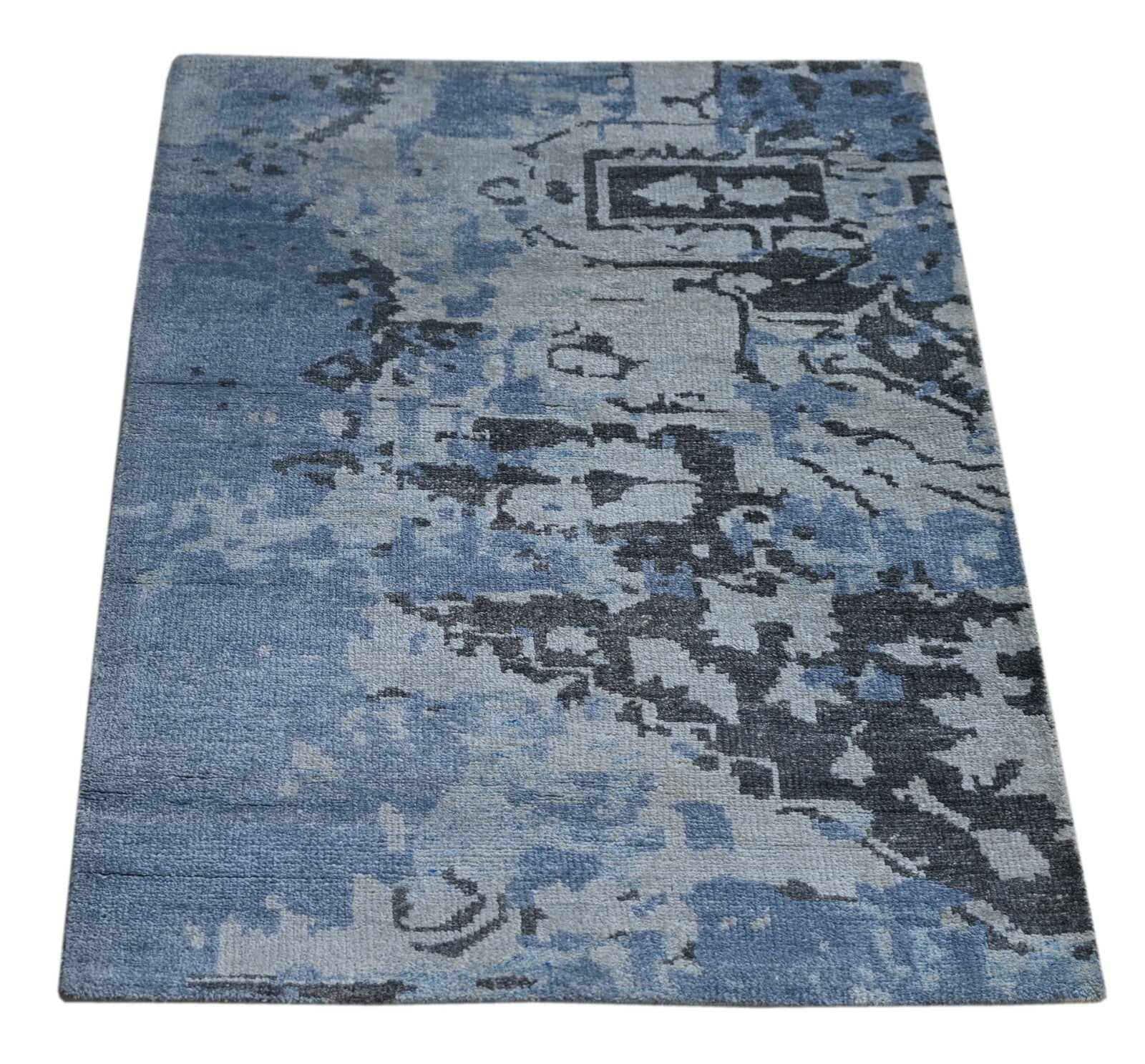 Modernes Handgeknüpfter Bambus 90x150 Vintage Blau Wohnzimmer Teppich SH154