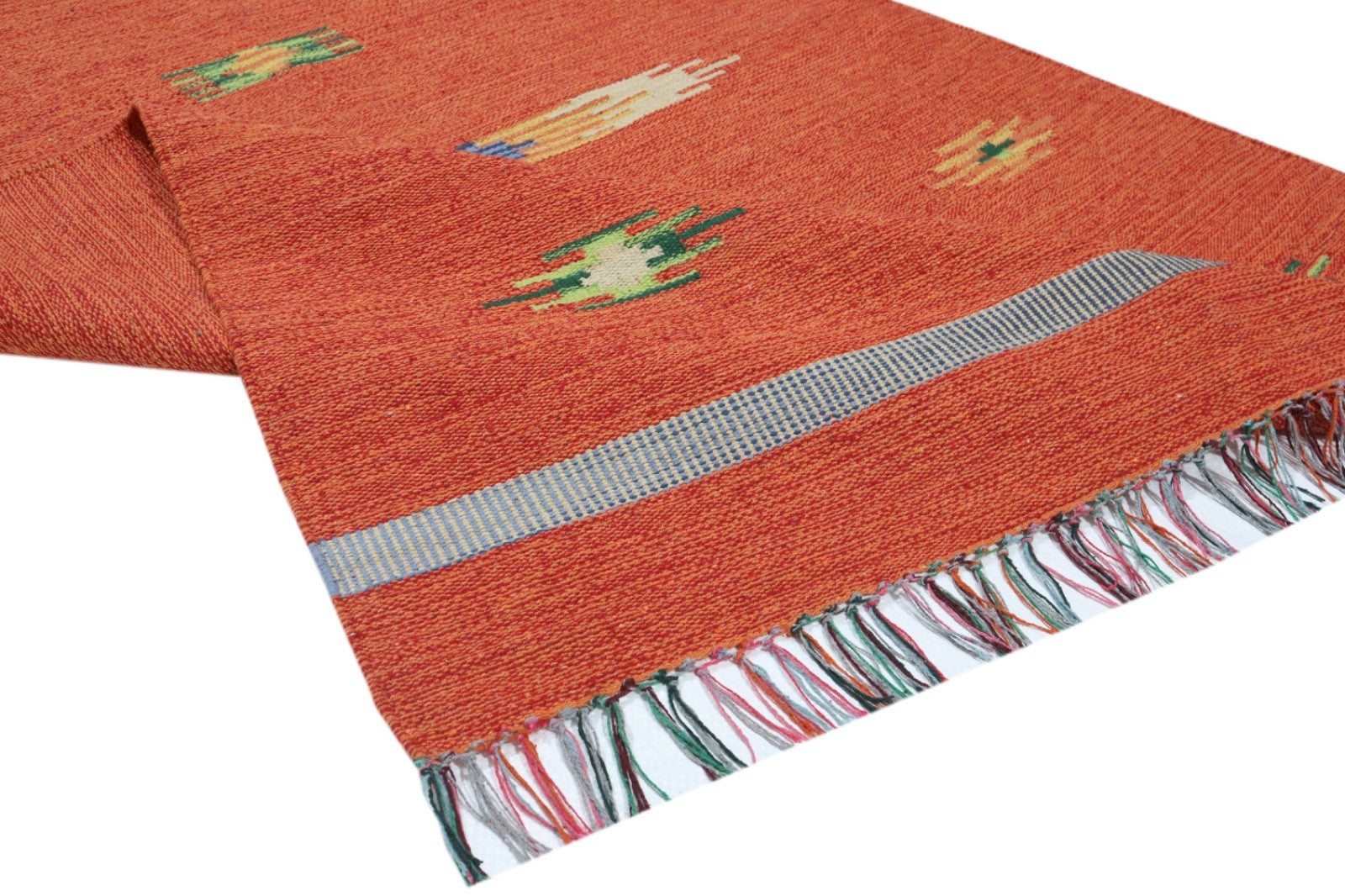 Kelim Teppich 100% Baumwolle flach gewebt mit Fransen Kilim Dhurrie 8 Designs CT