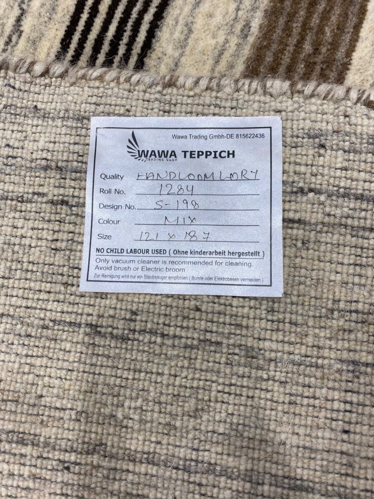 Tappeto Gabbeh 100% Lana Beige Nero Lori Tessuto a mano 120x180 cm S198