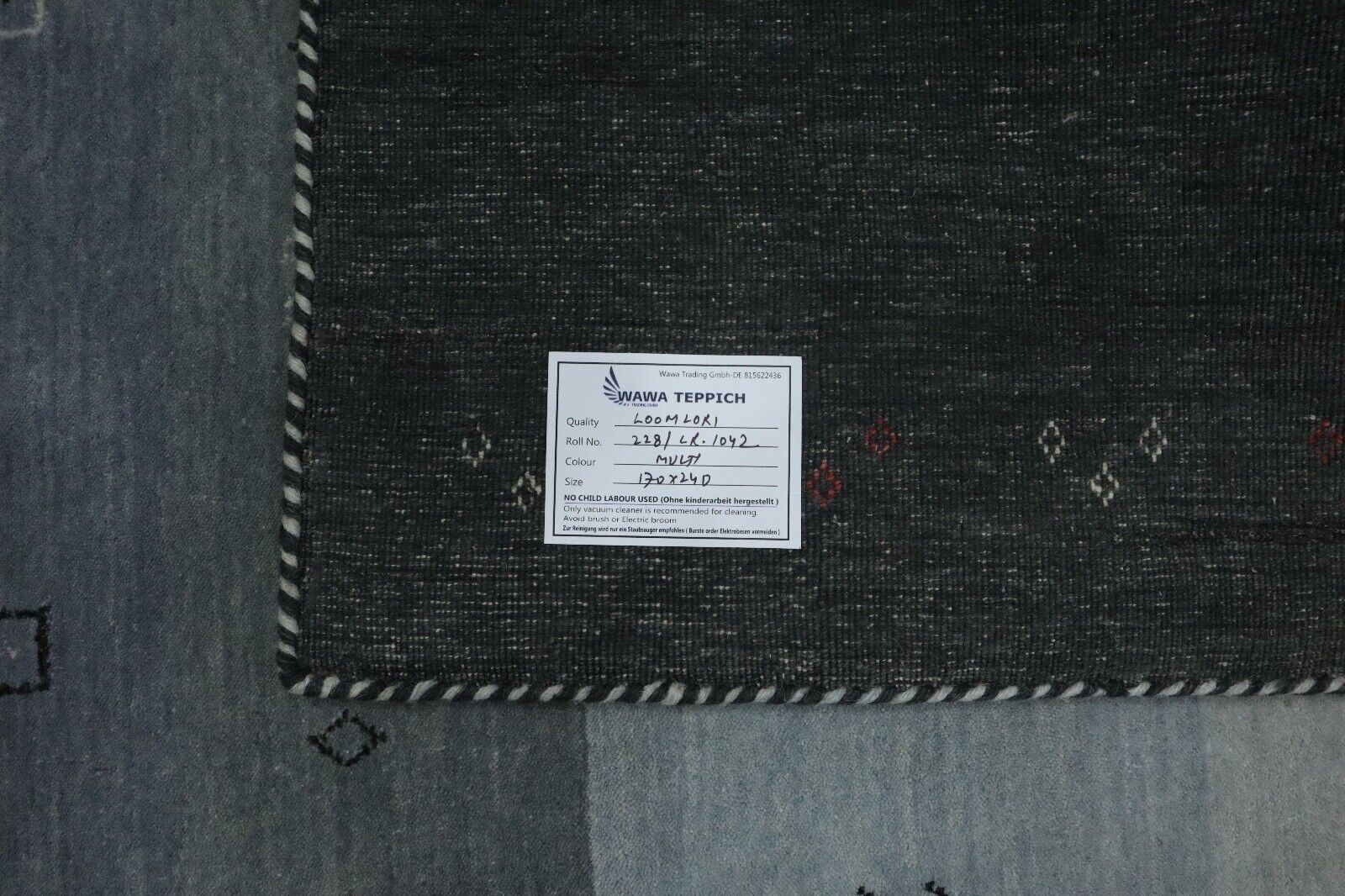 Gabbeh kilimas, pilkai mėlynas, 100 % vilna, 170 x 240 cm, rytietiškas, rankomis austas, Lr1042