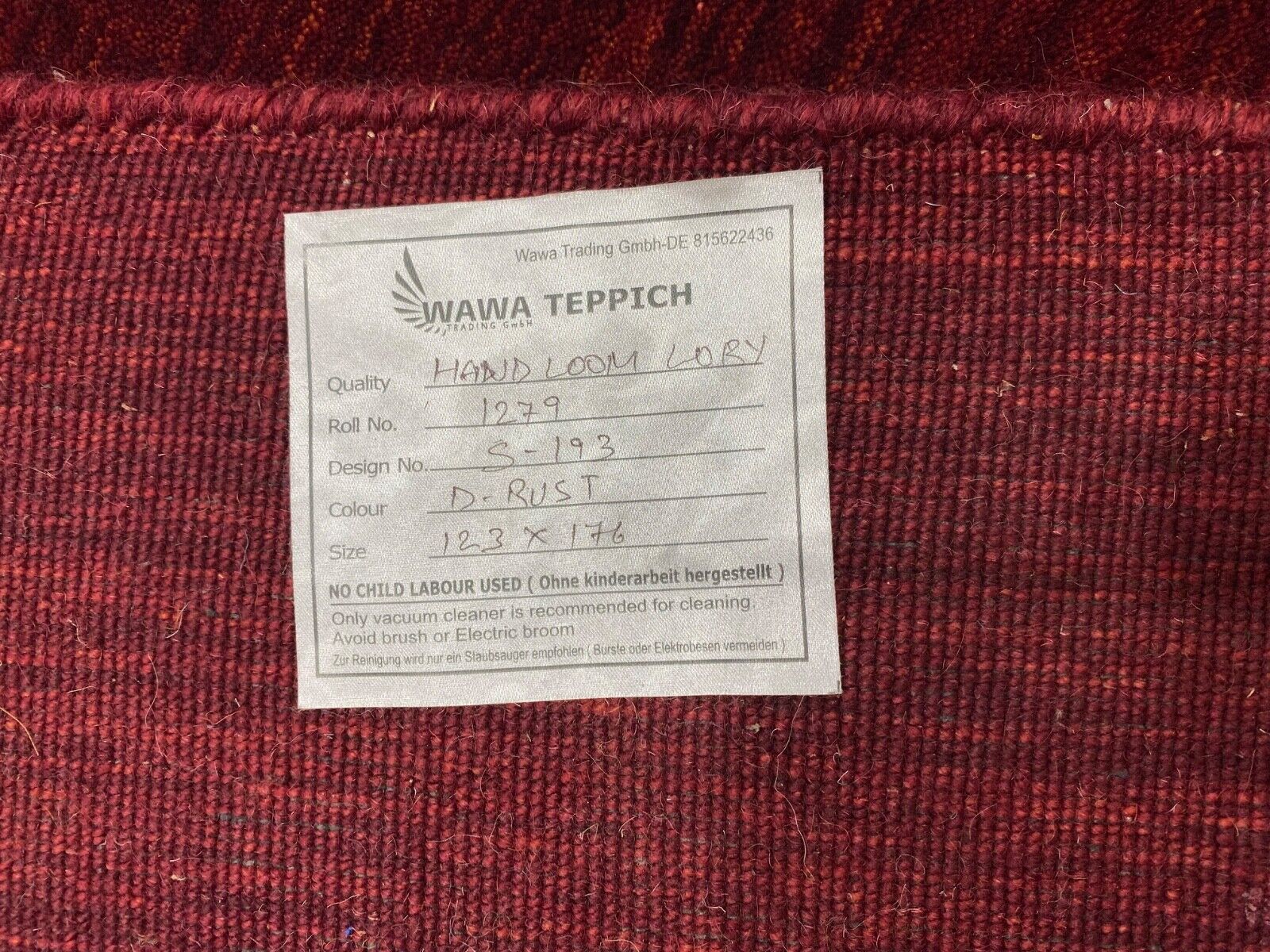 Dark Red Rug, Handmade High-Quality Wool Rug, 123x176 cm, S193