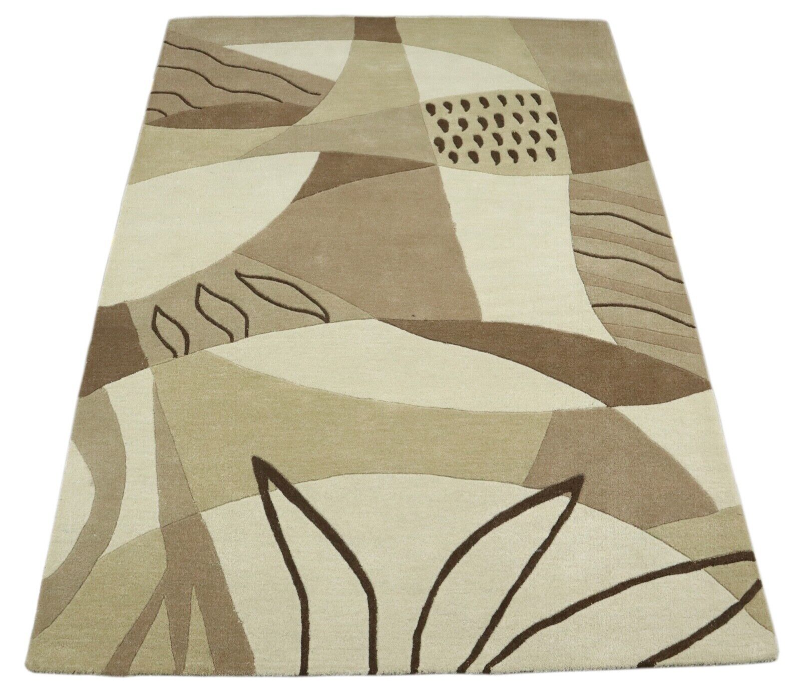Beige Braun Teppich 100% Wolle 160X230 cm Handarbeit Handgetuftet T915