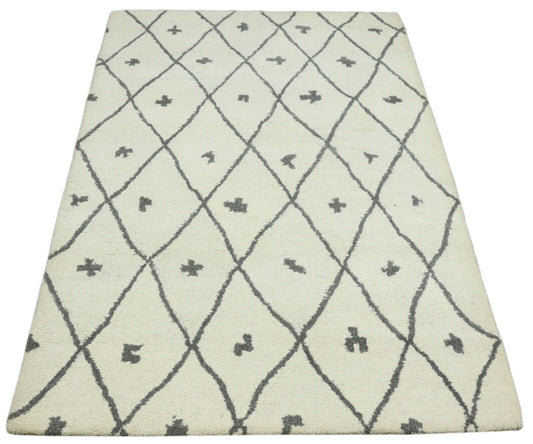 Beige Grau Teppich 100% Wolle 120X180 cm Handarbeit Handgetuftet T964