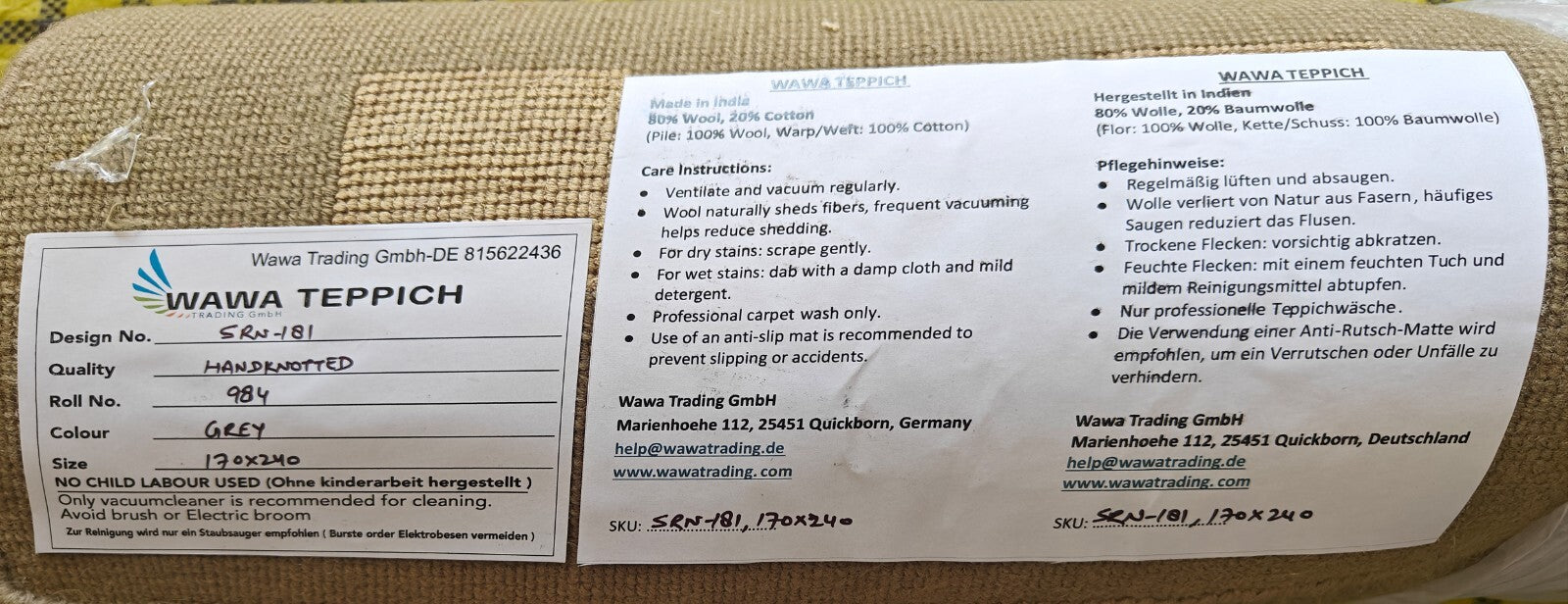 Modernes Handgeknüpfter Wolle 170x240 Vintage grau Wohnzimmer Teppich SH181