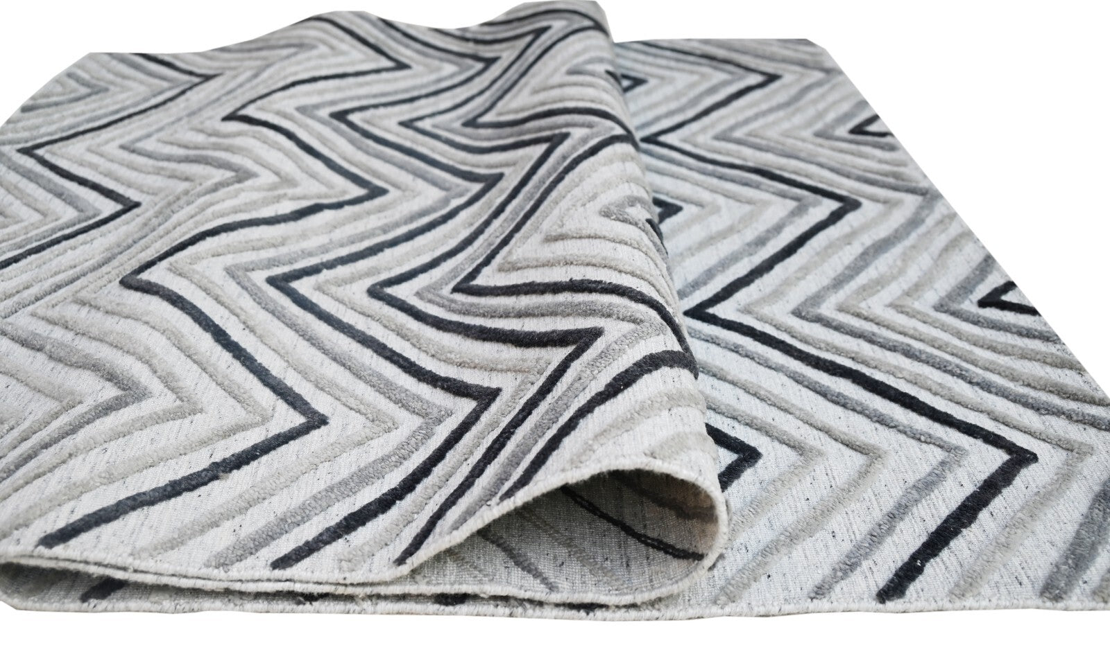 Handgewebter Teppich 150x240 Silber Wolle Glanzoptik Wohnzimmer SH121