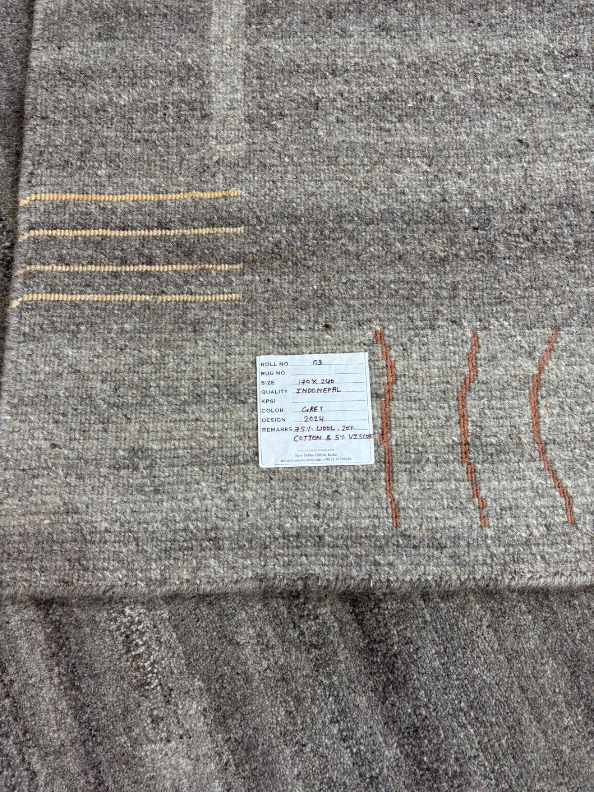 Indo Nepal Handgeknüpft Naturfarben Wolle Teppich Grau 170X240 cm IN2024