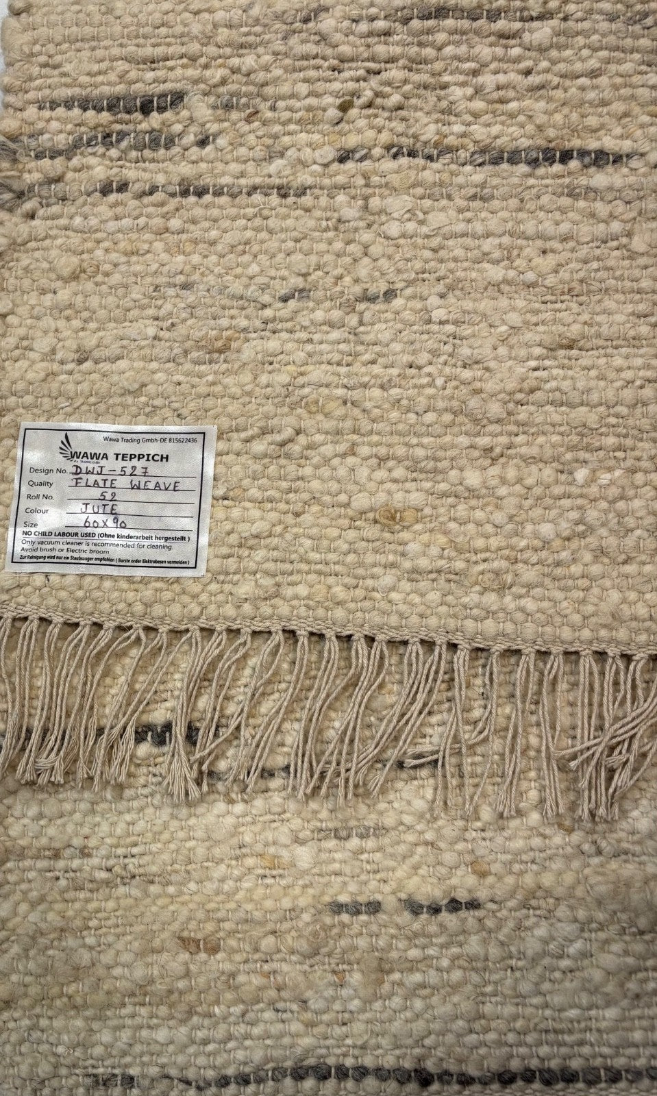 Teppich 60x90 cm BaumWolle Jute Naturfarben Handgewebt Flatweave Deko D527