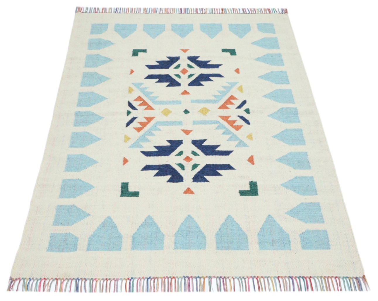 Kelim Teppich 100% Baumwolle flach gewebt mit Fransen Kilim Dhurrie 8 Designs CT