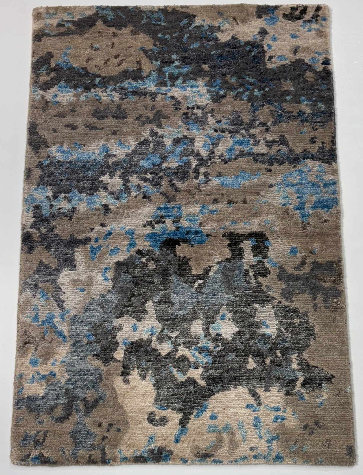 Handgeknüpfter Glanzteppich 60x90 Blau Grau Multicolor Bambus-Seide R121