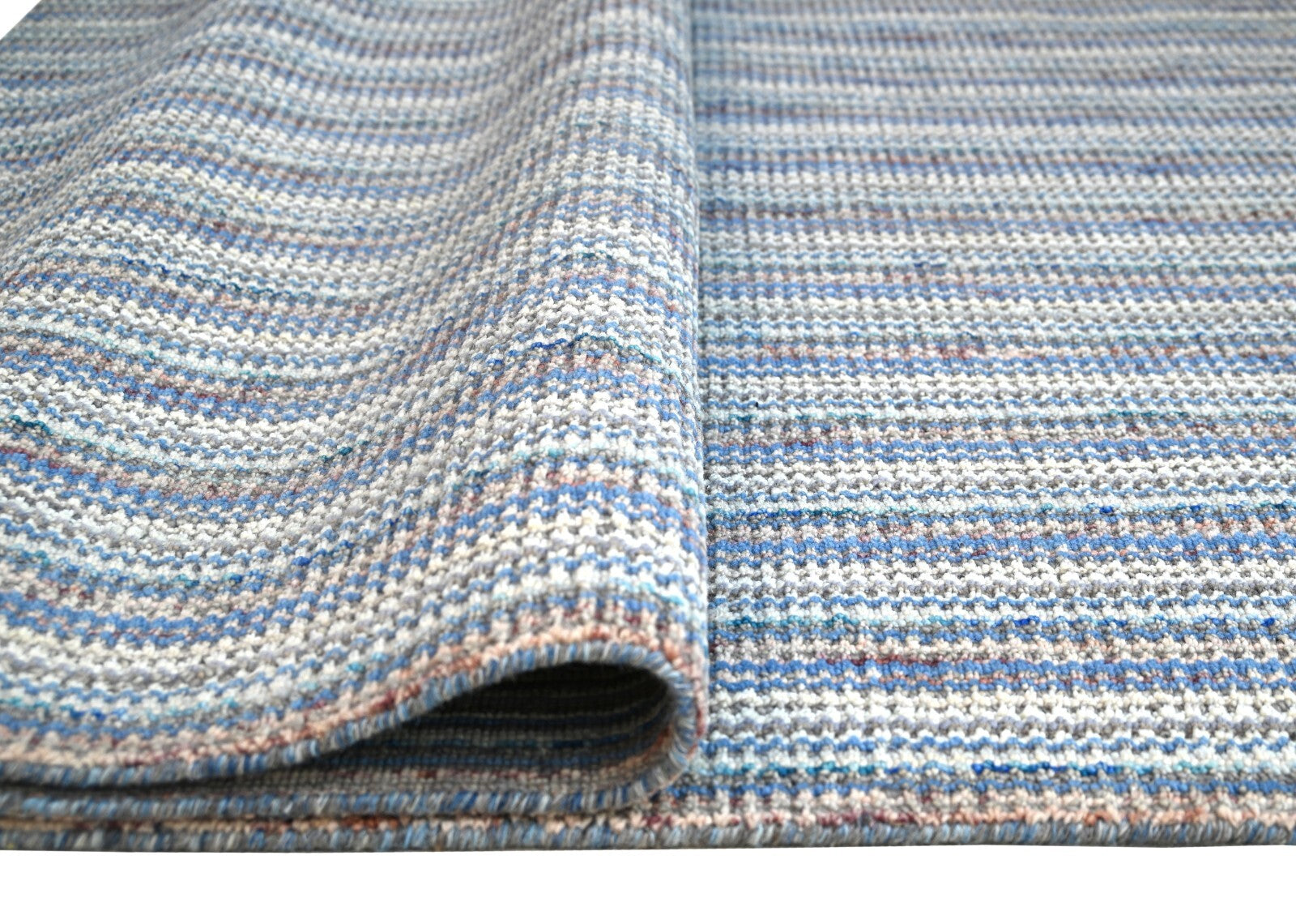 Tapis tissé à la main 150x240 cm, bleu, aspect brillant, laine, plat, salon SH110