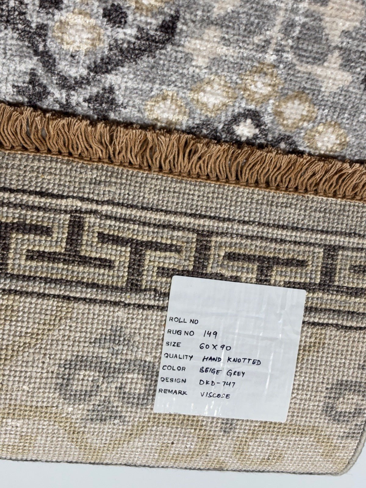 Handgeknüpfter Wollteppich 60x90 cm Kurzflor Modern Grau Beige Teppich D747