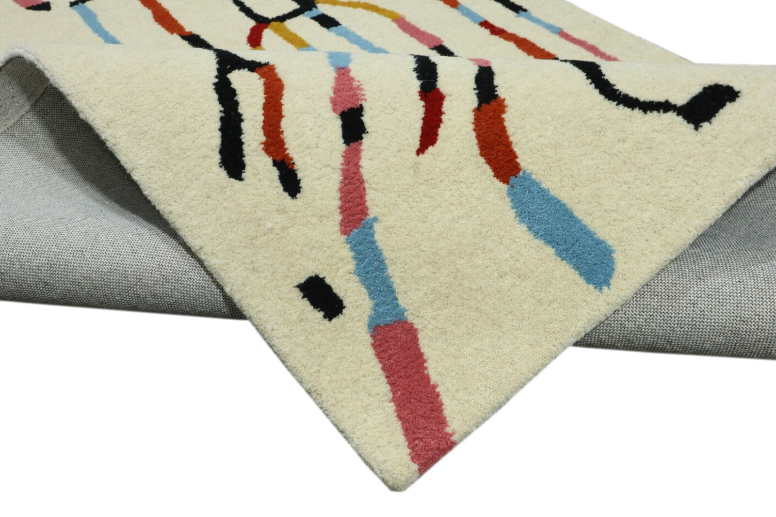 Handgetufteter Wollteppich 120x180 Marokko Design Beige Bunt HT294