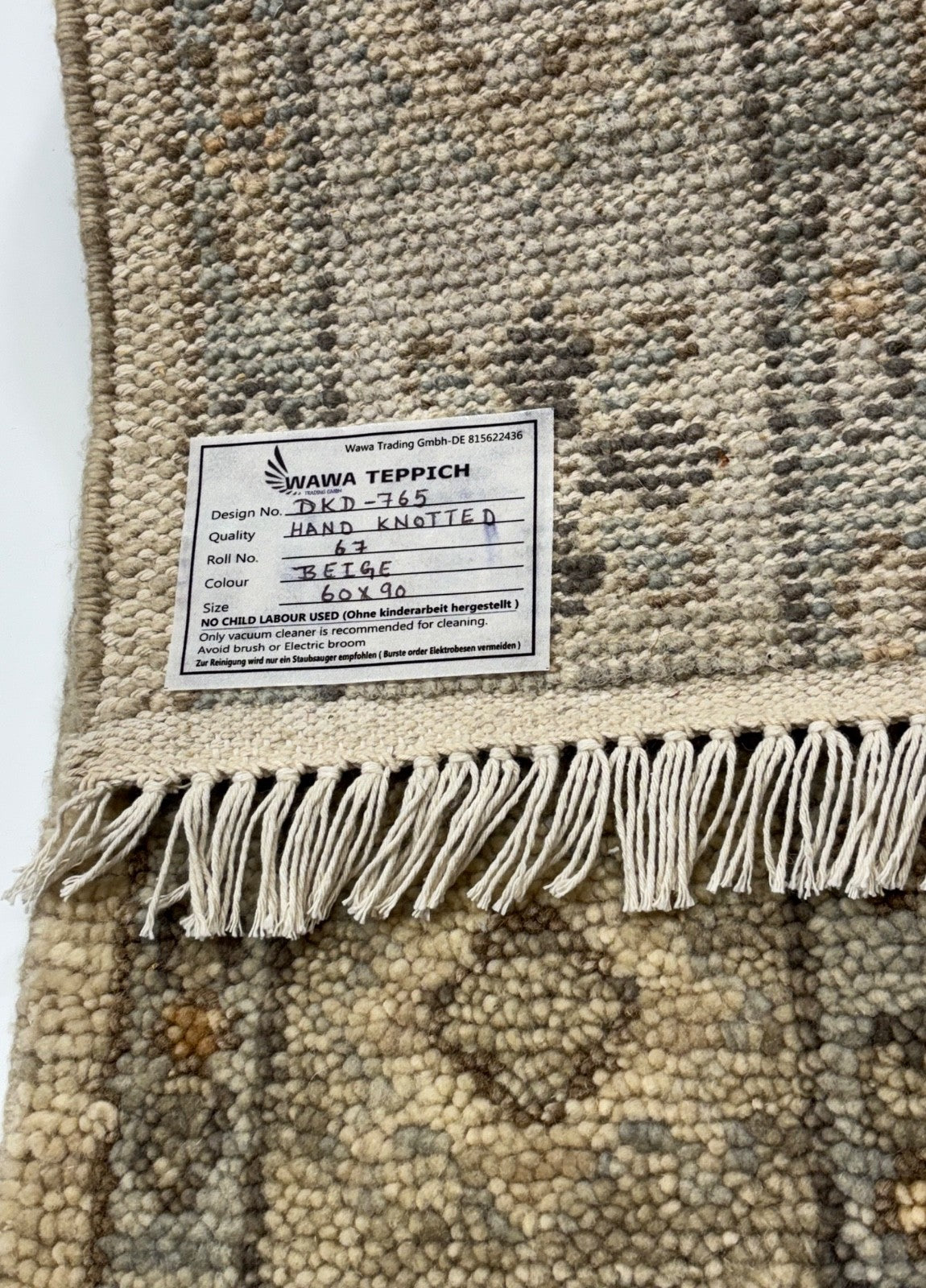 Handgeknüpfter Wollteppich 60x90 cm Kurzflor Modern Beige Teppich D765