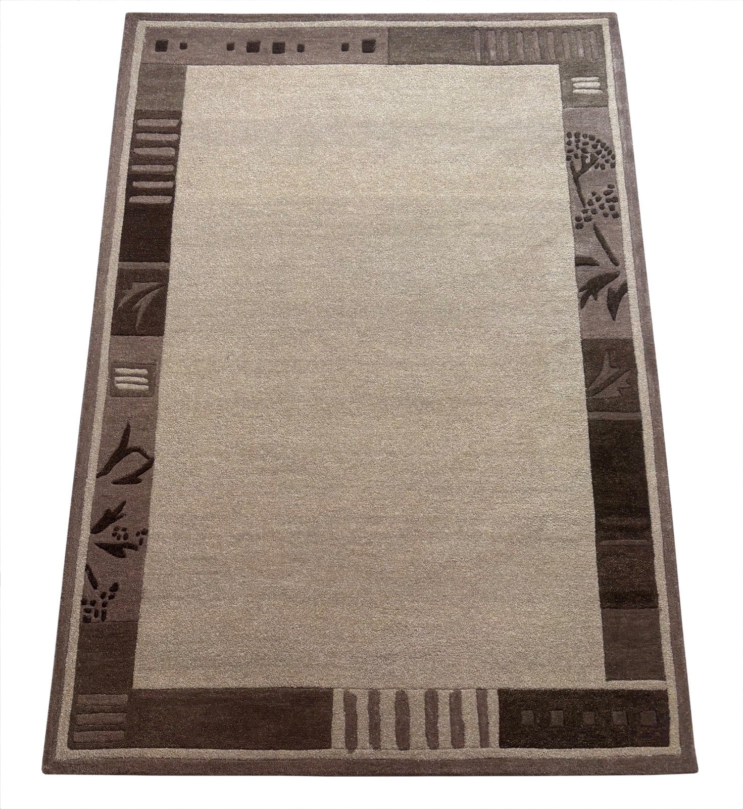 Beige Teppich Wolle Braun 160X230 cm Handarbeit Handgetuftet HT200