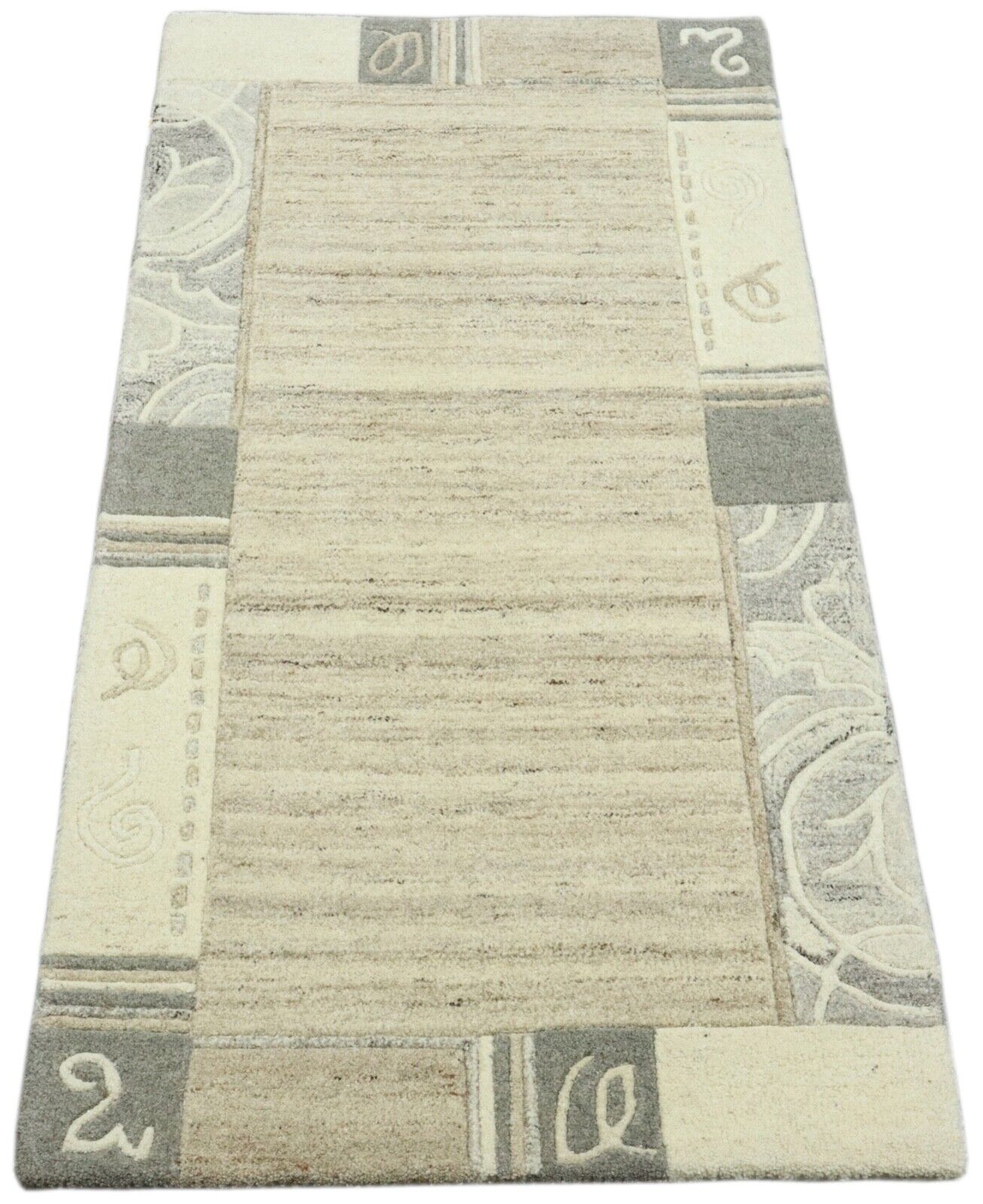 Gabbeh Teppich 100% Wolle 70X140 cm Handarbeit Grau Beige Handgetuftet T1014
