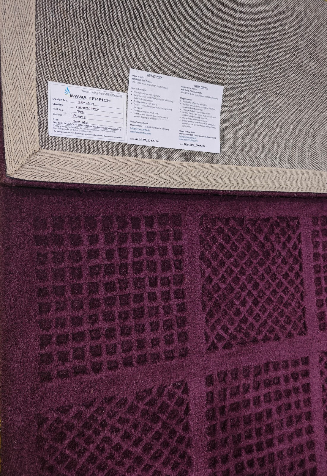 Handgetufteter Wolle teppich 120x180 Lila Modern Wohnzimmer SH229