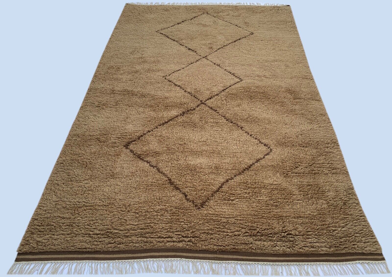 Tappeto berbero Shaggy Marocco 100% lana marrone fatto a mano BM2
