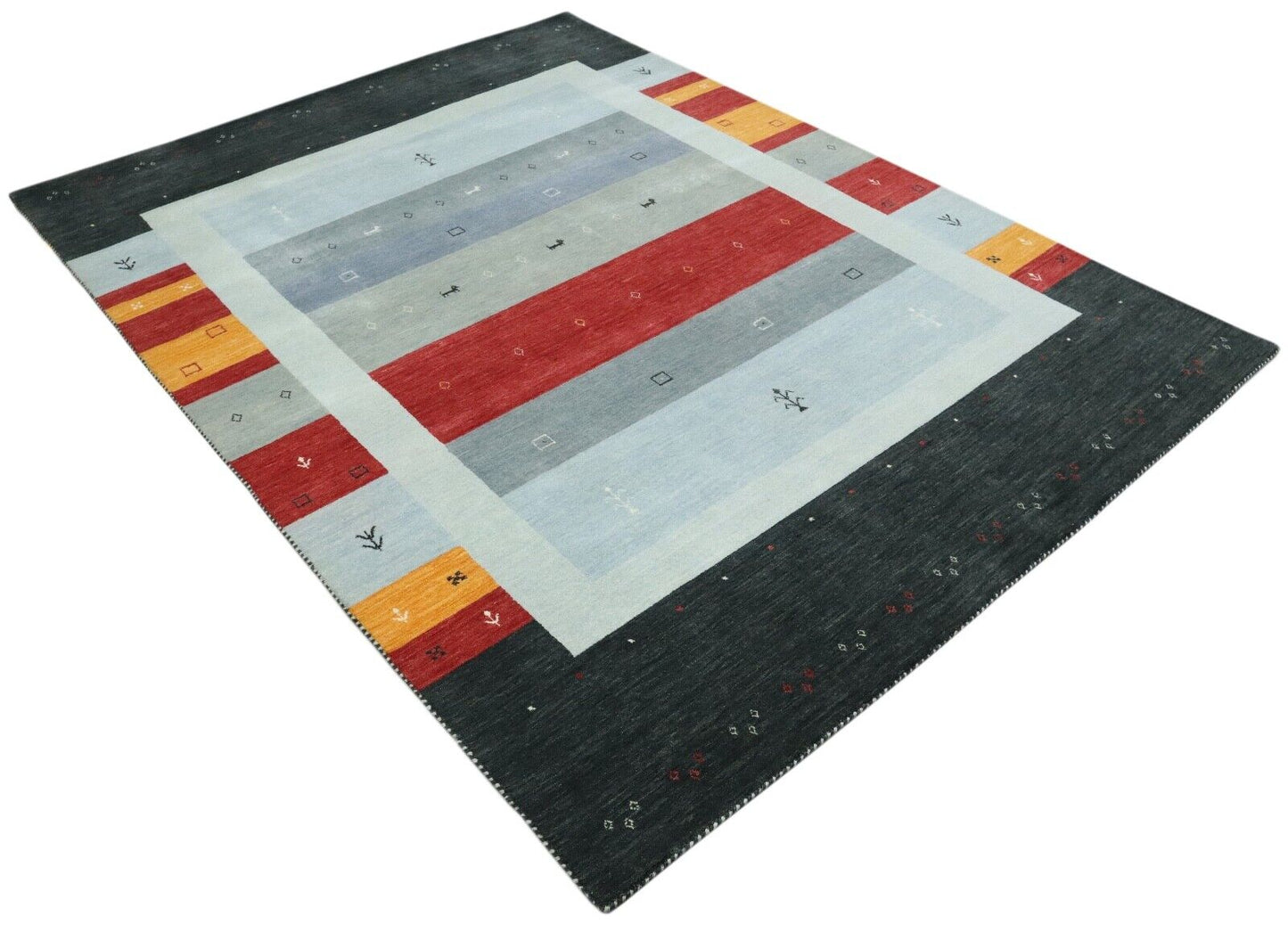 Gabbeh Teppich Grau Blau 100% Wolle 170x240 cm Orient Handgewebt Lr1042