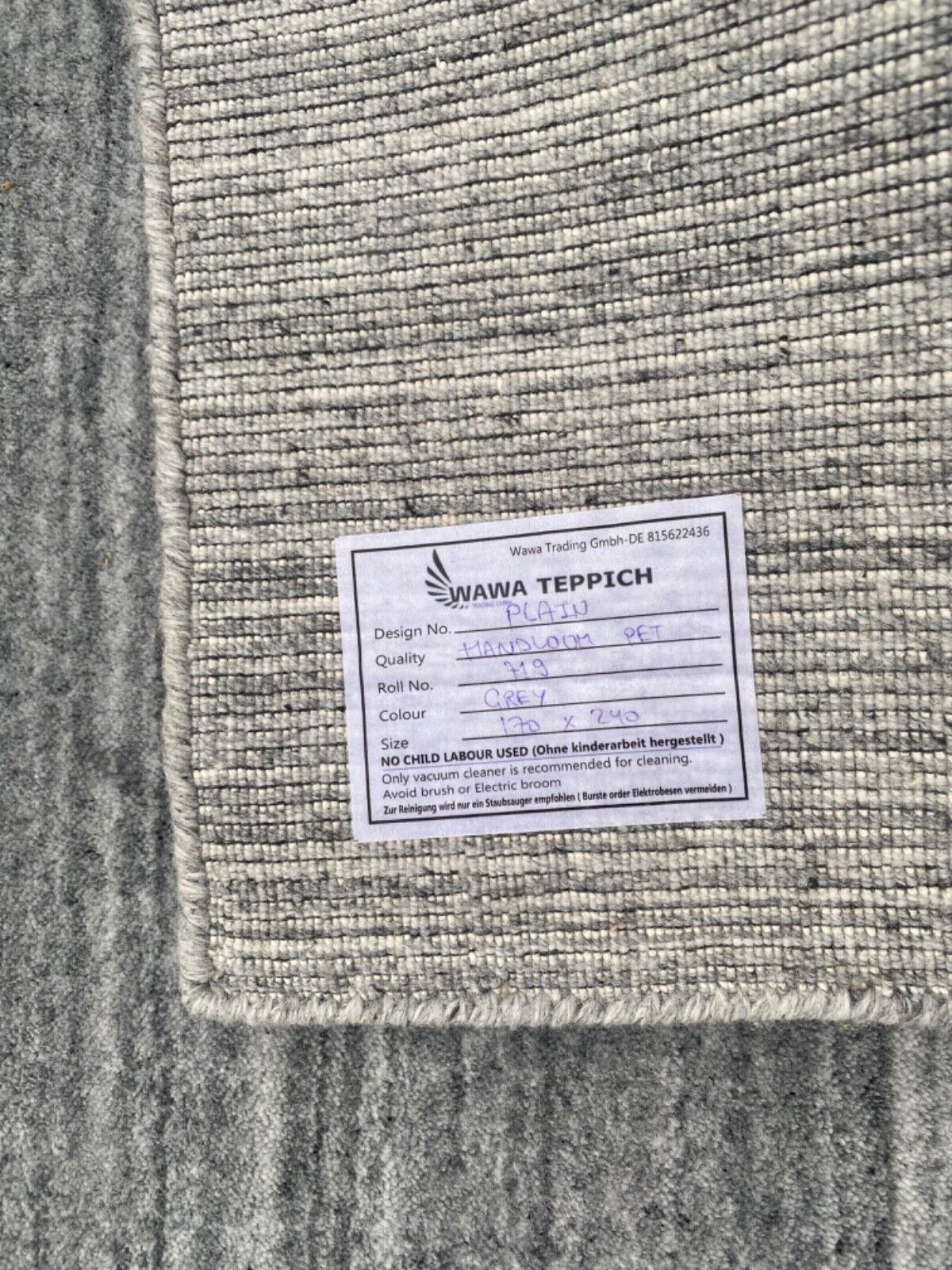 Handgewebter PET Garn Teppich Grau Umweltfreundlicher für Innen und Außenbereich