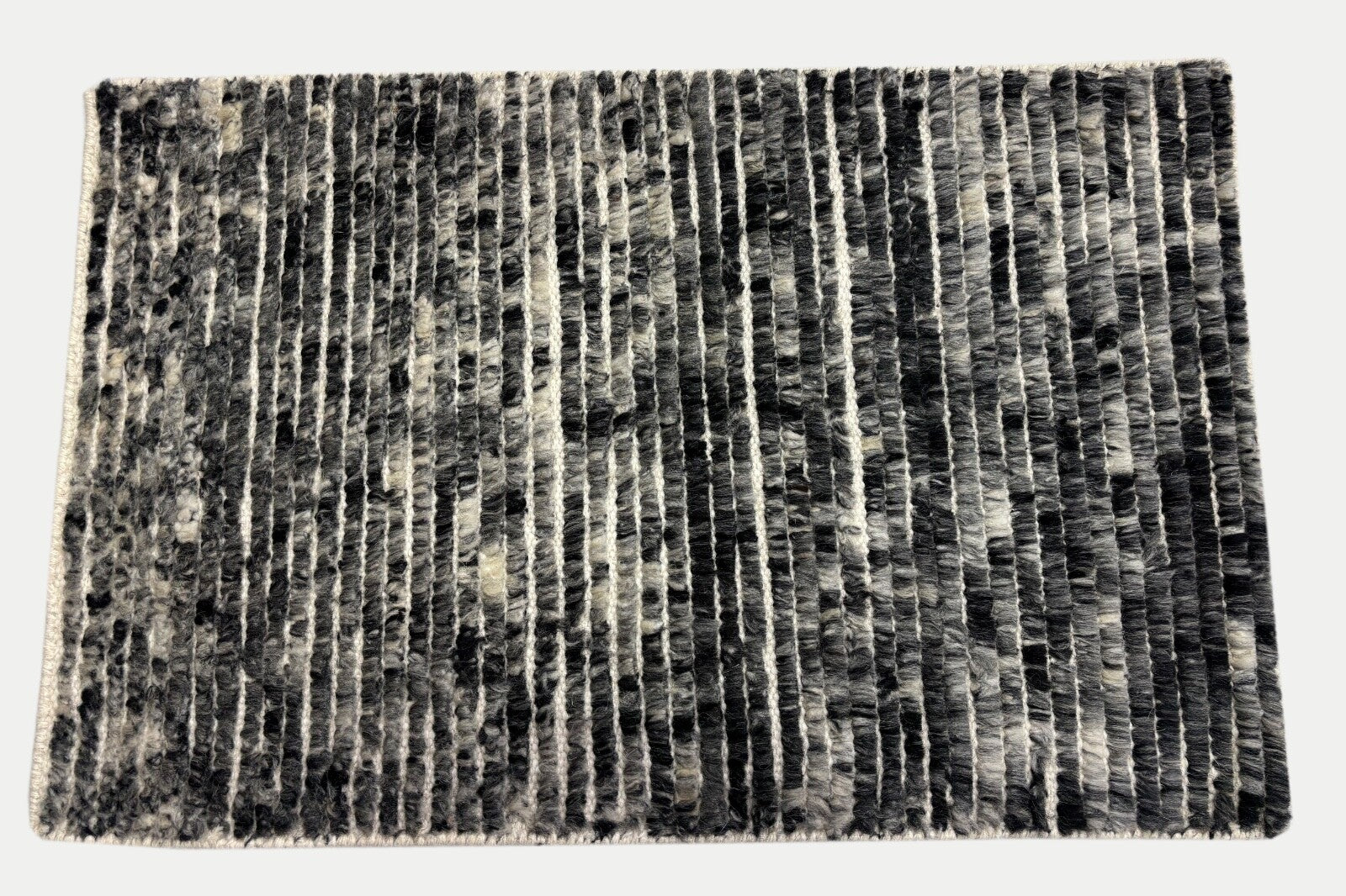 Handgeknüpfter 100% Wollteppich 60x90 Modern Design Teppich Grau Schwarz BCI104