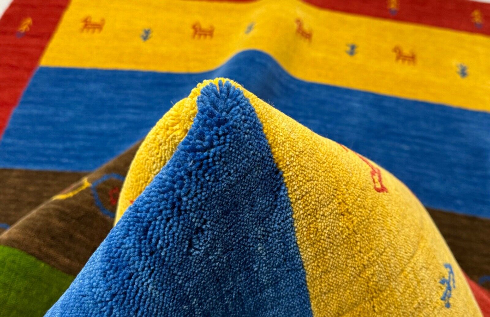 Bunt Gabbeh Teppich 100% Wolle 120x180 cm Rot Gold Blau Orient Handgewebt BR12