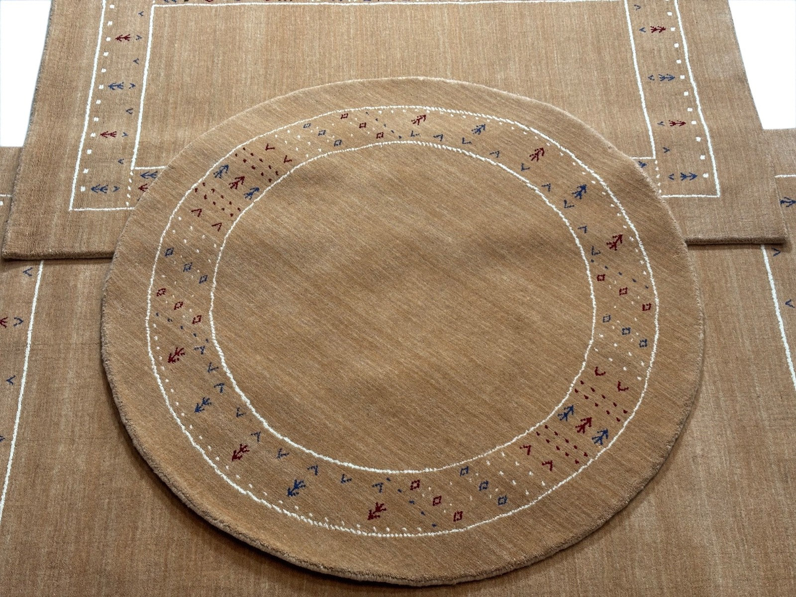 Gabbeh Teppich Rund 120 cm Handgewebt 100% Wolle Orient Design ac1