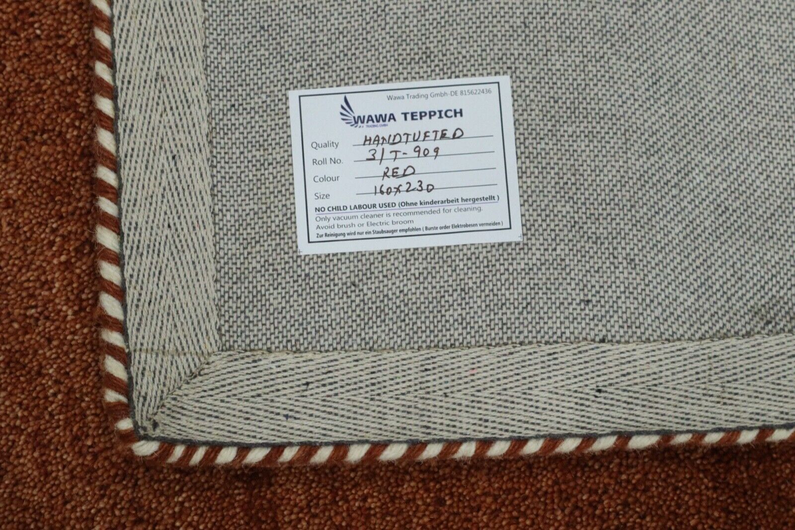 Terrakotta Orient Teppich 100% Wolle 160X230 cm Handarbeit Handgetuftet T909