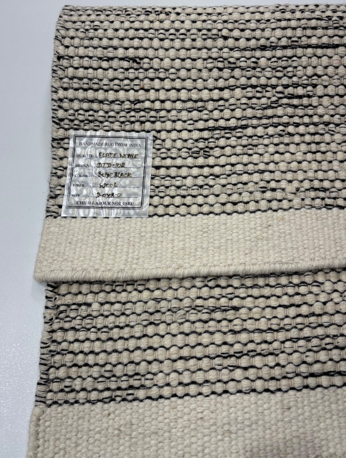 Kilim Dhurry Teppich 60x90cm Handgefertigt 100% Wolle Naturbeige Dunkelgrau D102