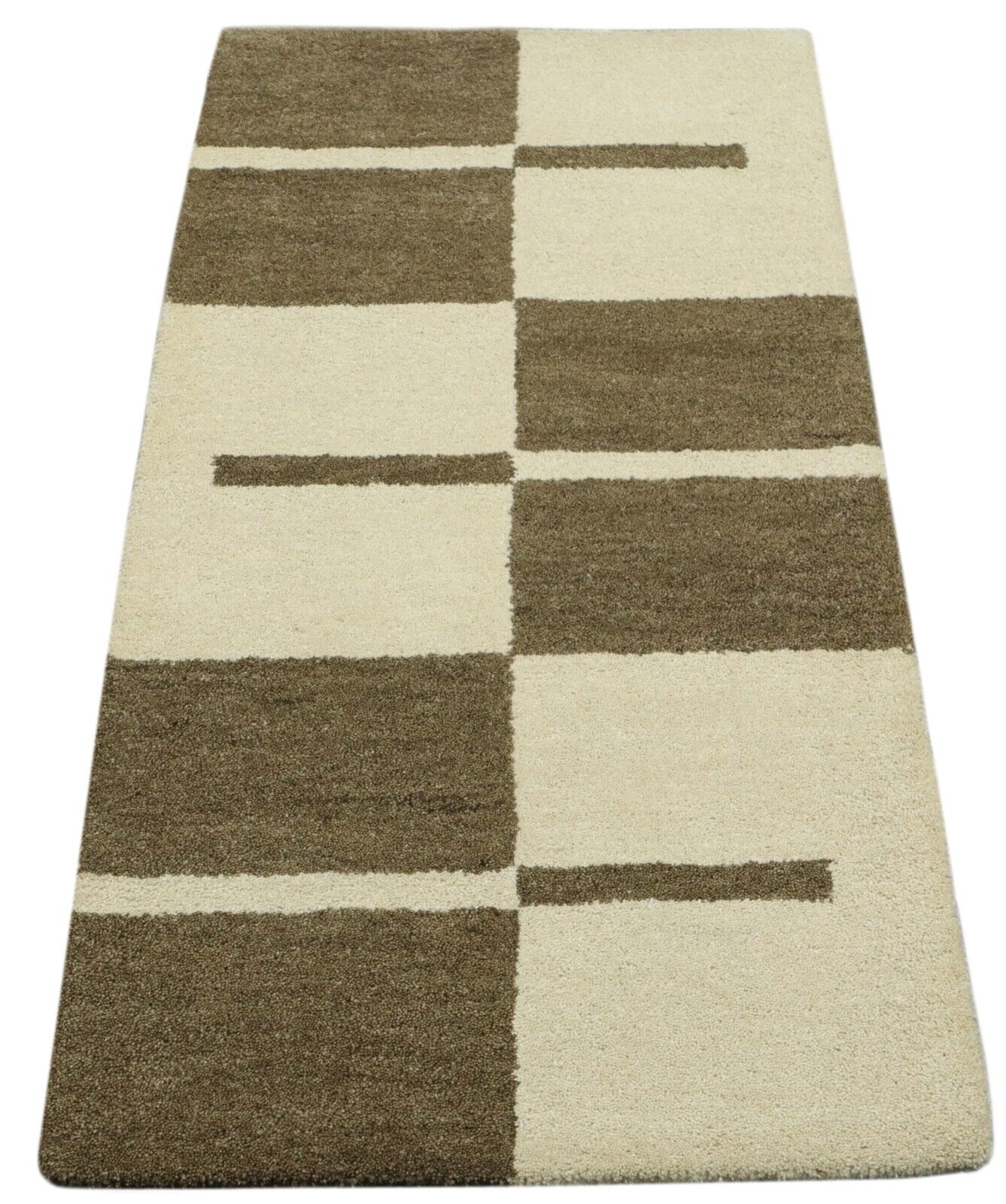 Teppich 100% Wolle 70X140 cm Handarbeit Beige Handgetuftet T1026