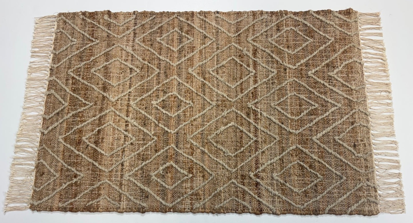 Jute Teppich 60x90 cm – Natur & Ethno Stil mit handgewebtem Muster D530