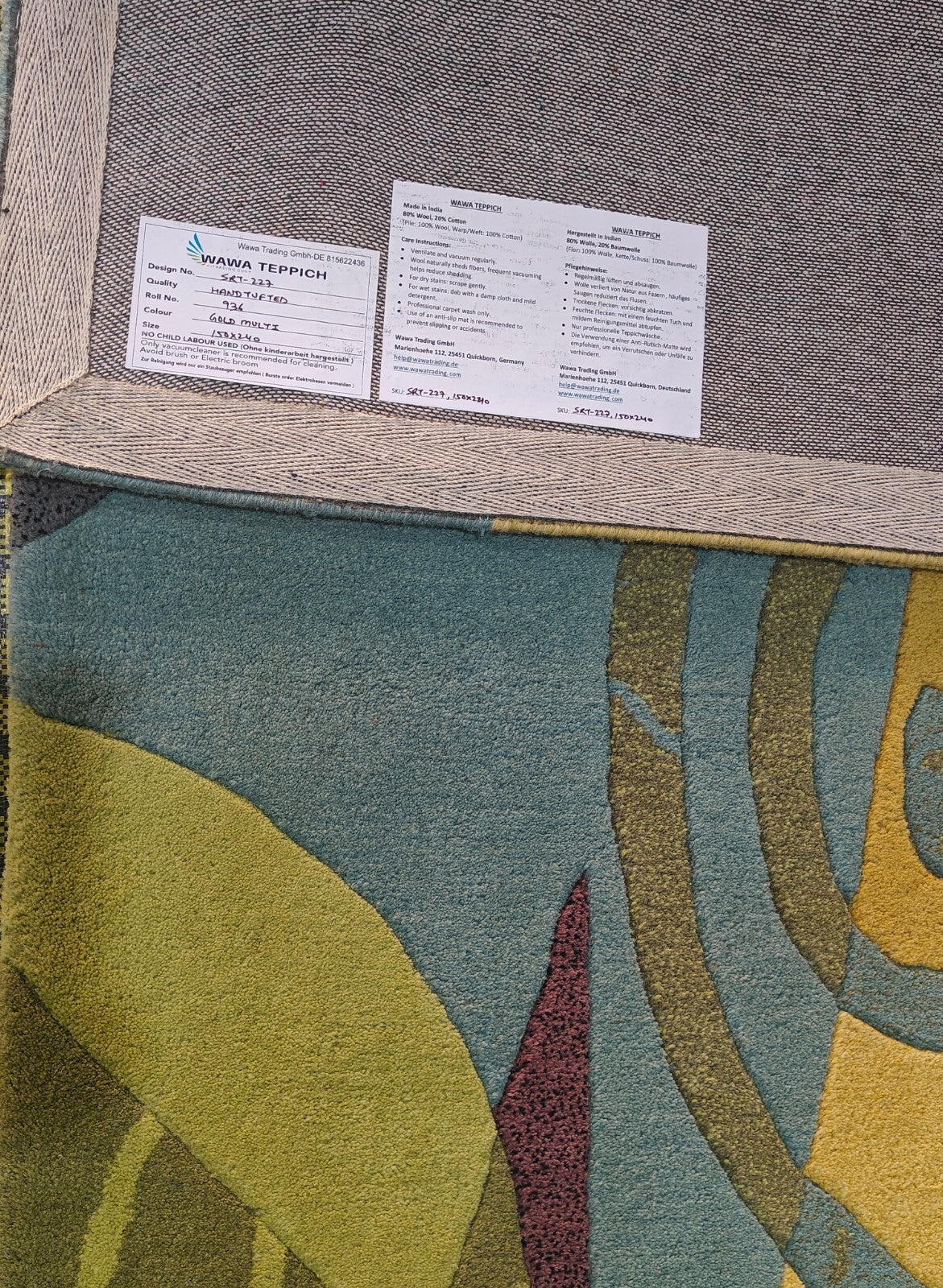 Handgetufteter Wolle teppich 150x240 Gold-Multi Modern Wohnzimmer SH227