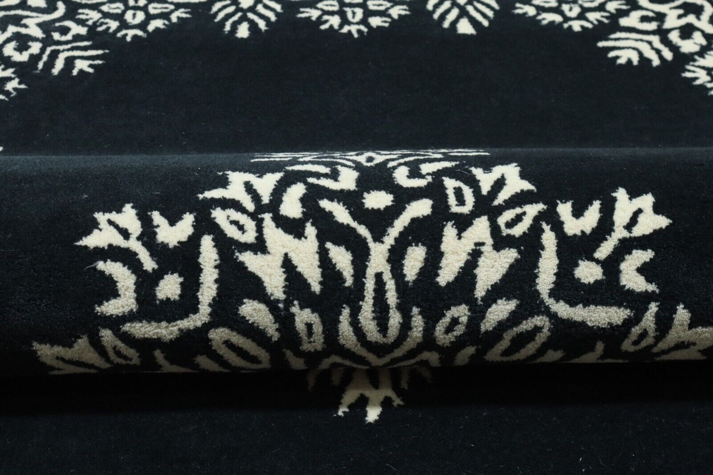 Orient Teppich 100% Wolle 160X230 cm DunkelBlau Schwarz Beige Handgetuftet T938