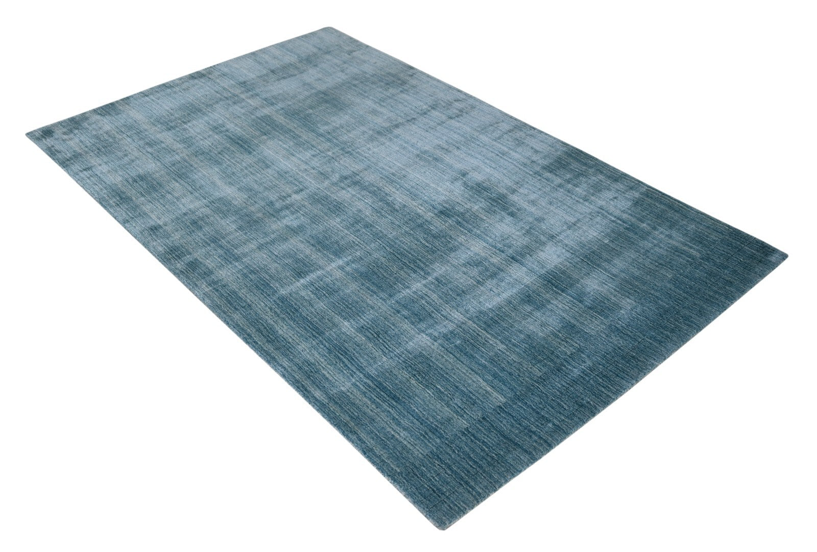 Handgewebter Teppich 160x230 Blau Glanzoptik Woll-Viskose Flach Wohnzimmer SH114