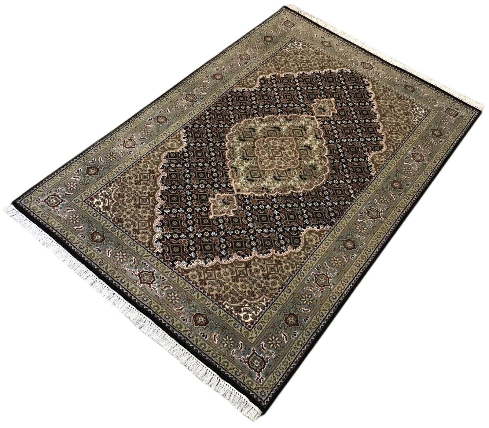 Teppich Handgeknüpft Orientteppich Täbriz Mahi Bidjar creme Rot 125x188 cm M10