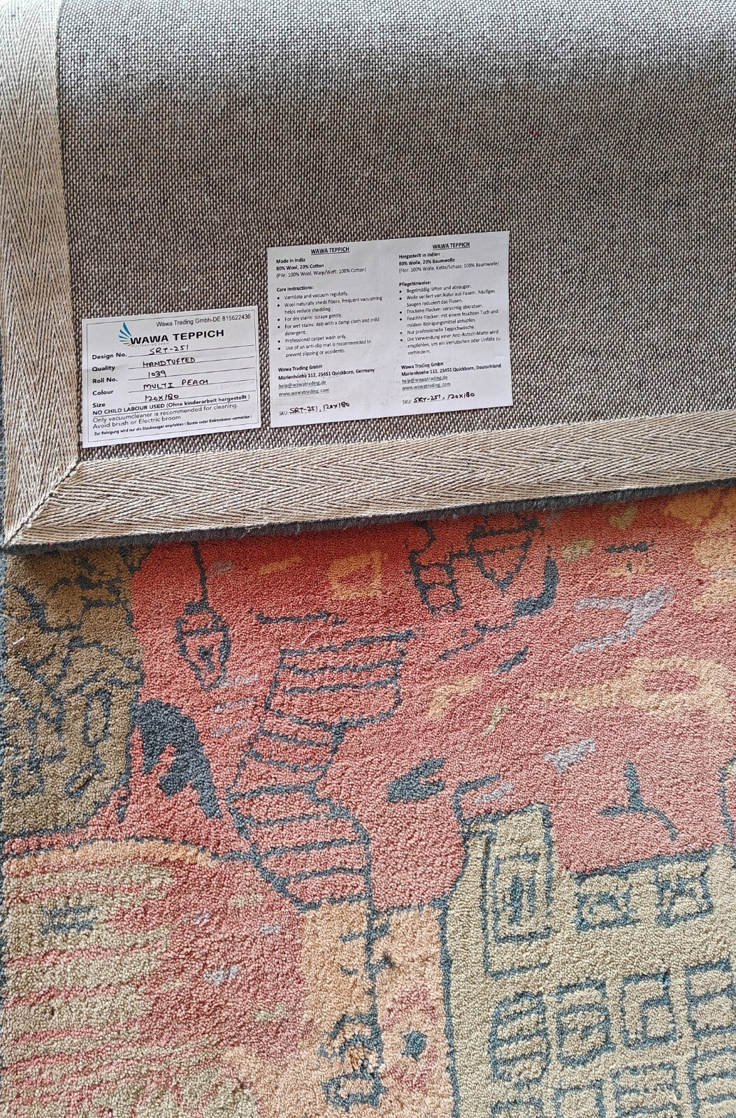 Handgetufteter Wolle teppich 120x180 Multi-Pfirsich Modern Wohnzimmer SH251