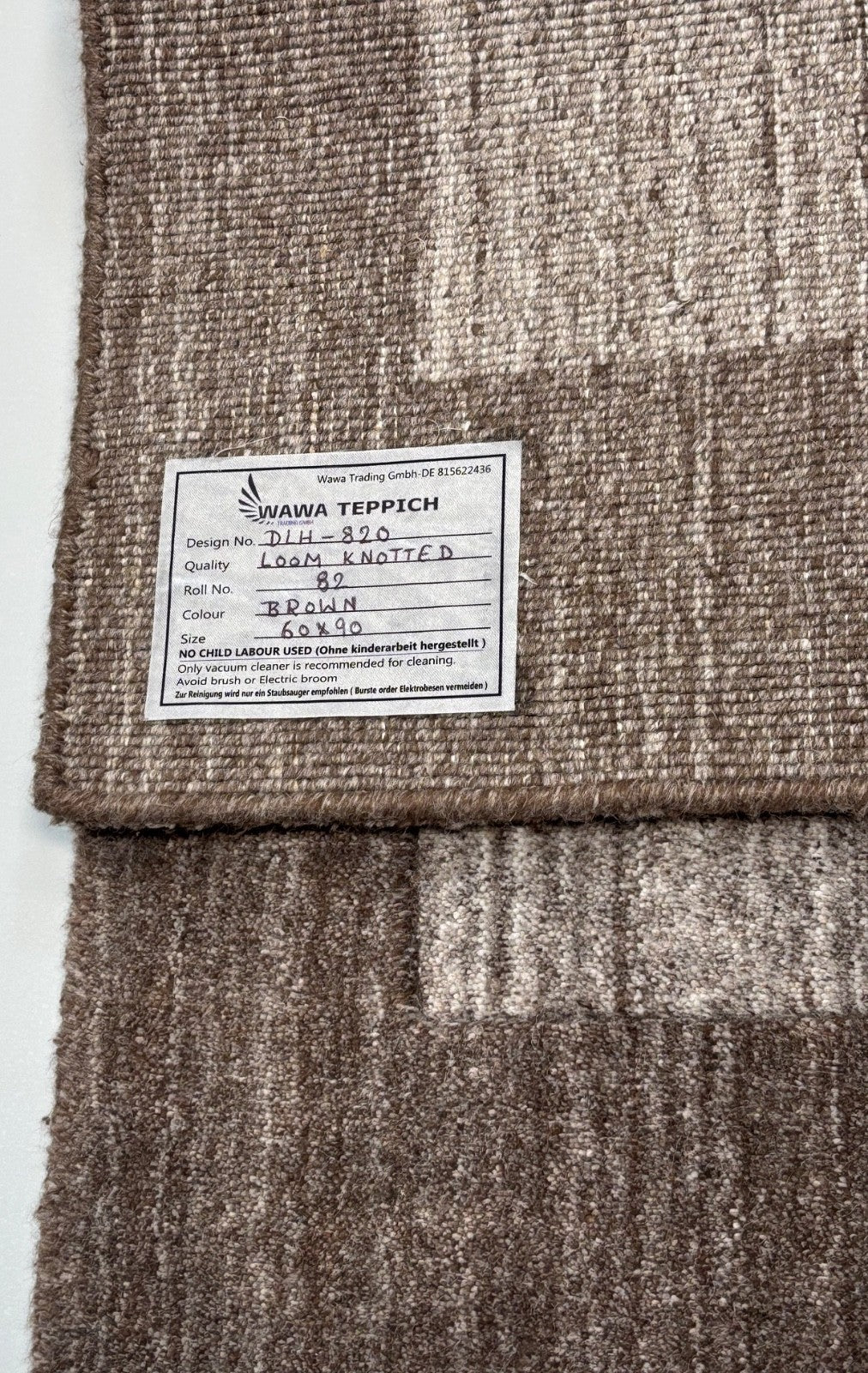 Handgewebter Teppich 60x90cm Braun Modern Wollteppich Handgefertigt D820