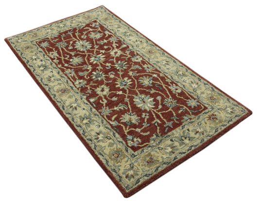 Rot Orient Teppich 100% Wolle 90X160 cm Handarbeit Handgetuftet T980