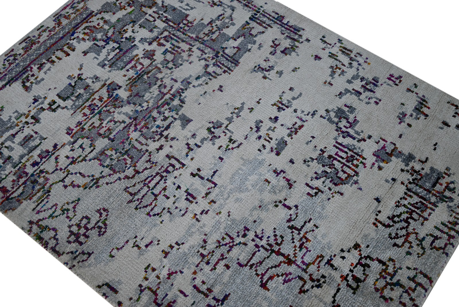 Modernes Handgeknüpfter Bambus90x120Vintag Silber-Multl Wohnzimmer Teppich SH157