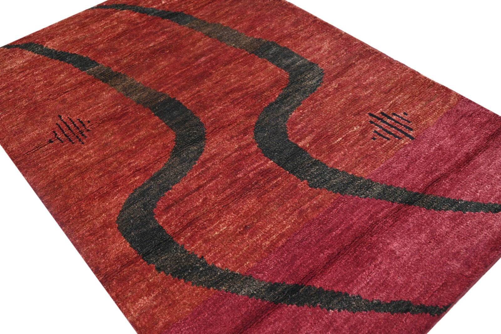 Tappeto moderno da soggiorno in lana annodato a mano, 120x180, colore rosso vintage, SH180